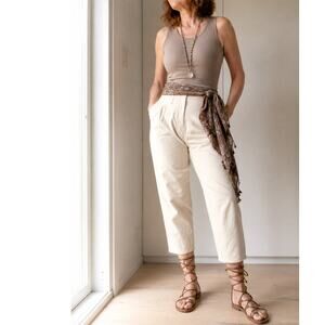 Vintage 80s Cotton Cropped Chinos Size 26W Pleats Made USA Cream Classic